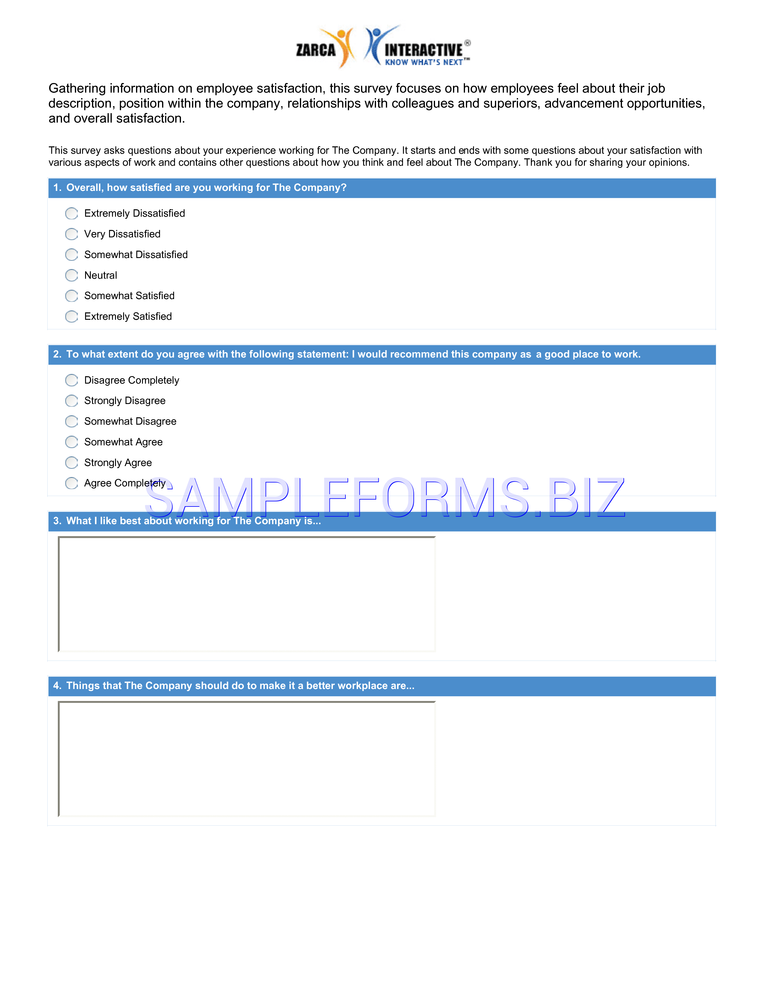 Preview free downloadable Sample Survey Questions 4 in PDF (page 1)